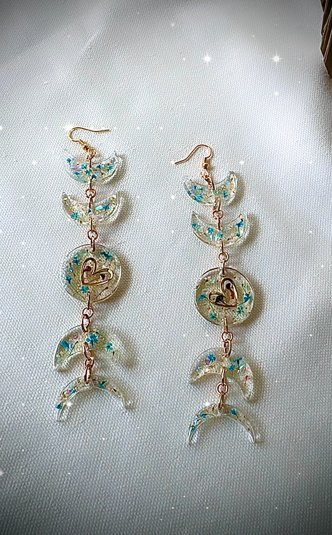 Mushroom Moon Phase (Blue and Gold) Earrings