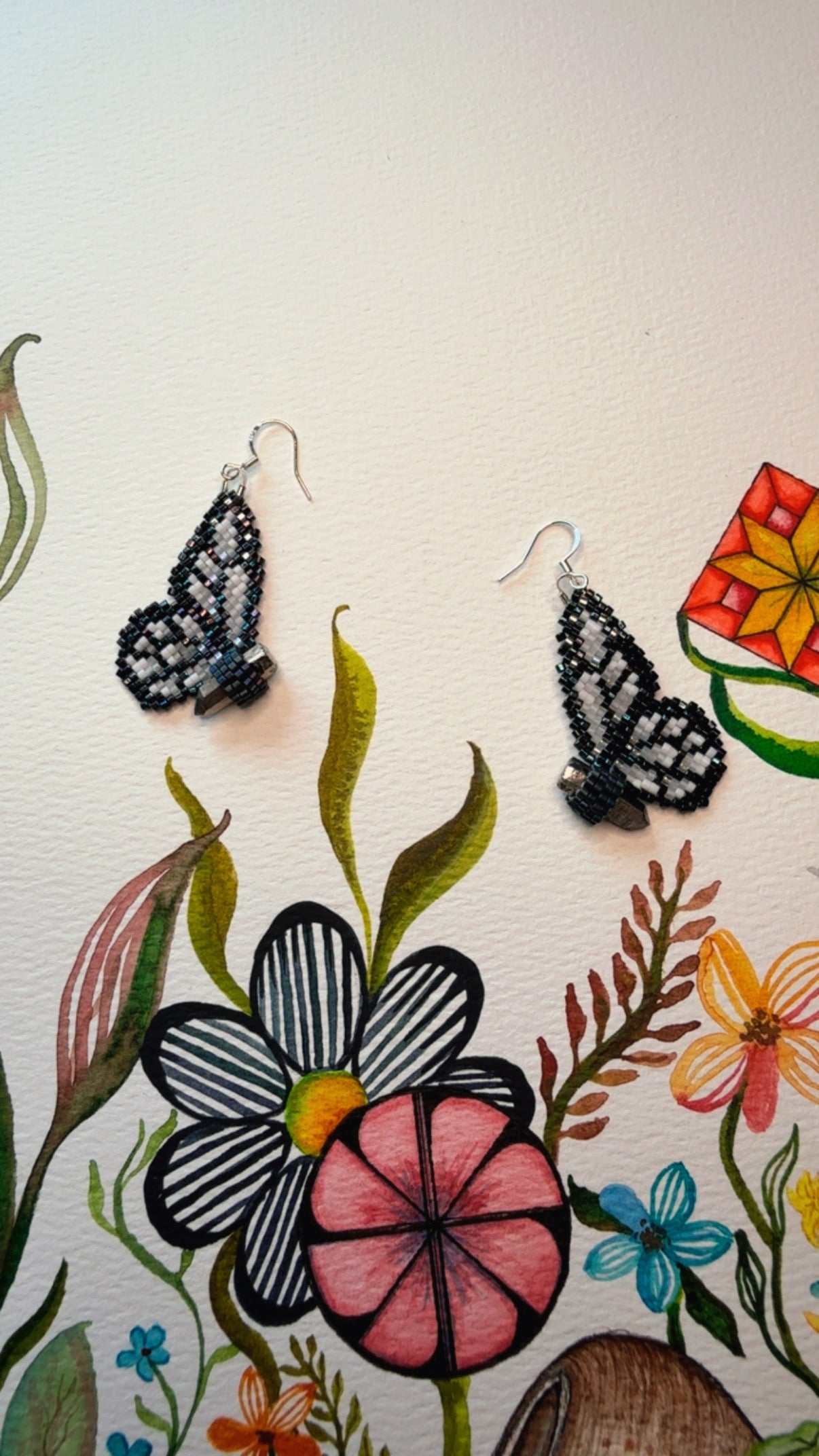 A Pyrite Crystal Darkest Blue Butterfly Earrings (Medium Size)