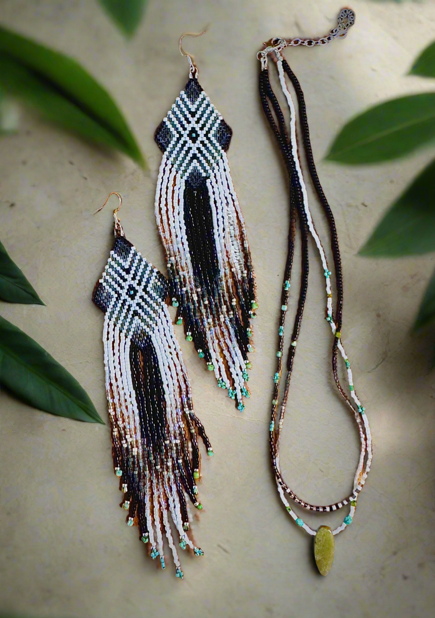 A Four Directions, White Earrings (Long)