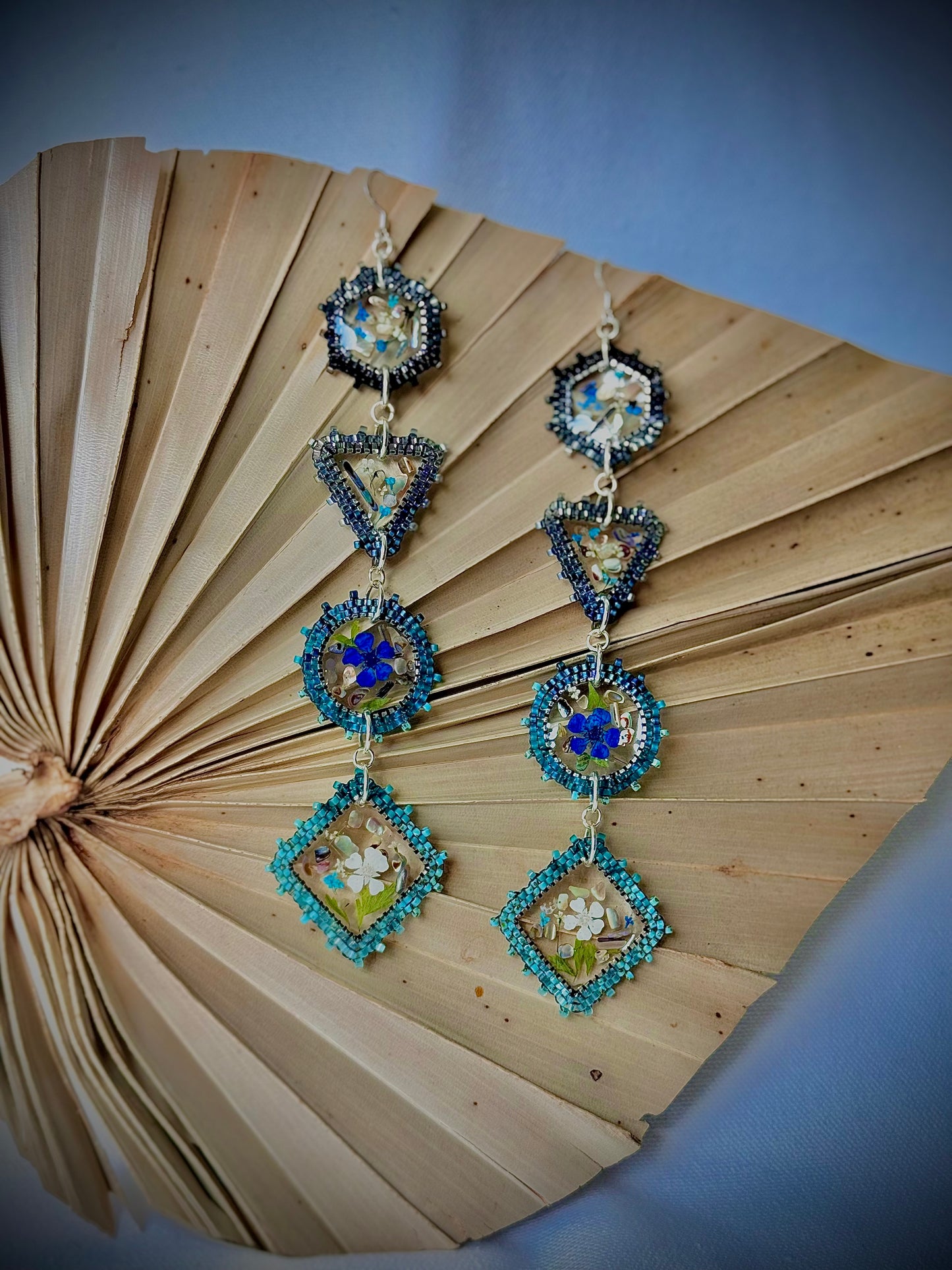 Ombré blue to Turquoise PowWow Bling Lightweight earrings
