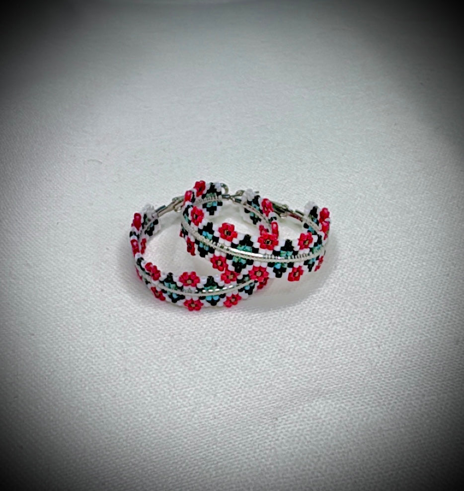 A Spring Red Flower Rez Girl Hoops (Medium 1 1/2”)