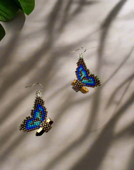 A Blue and Golden Pyrite Butterfly Earrings (Small)