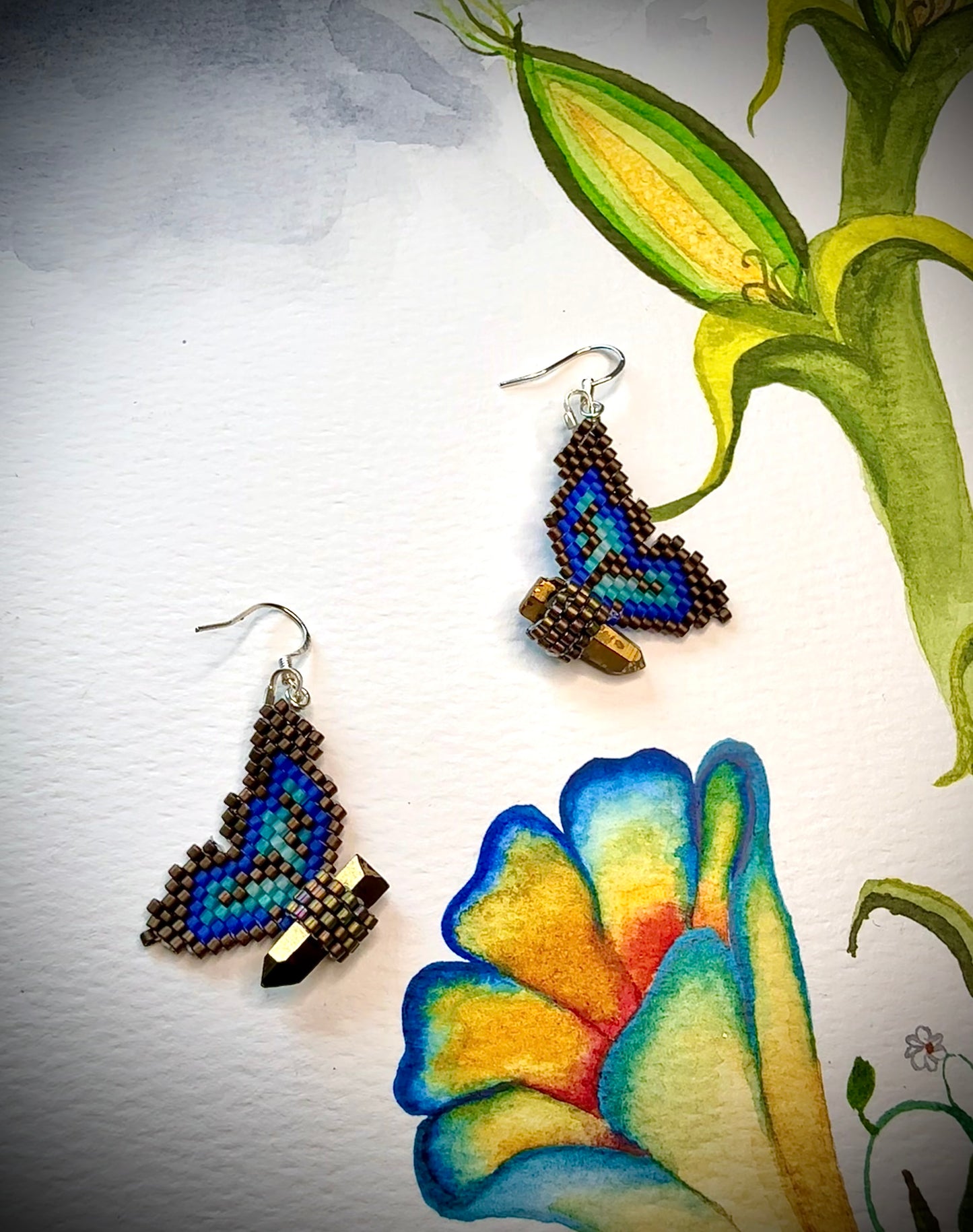 A Blue and Golden Pyrite Butterfly Earrings (Small)