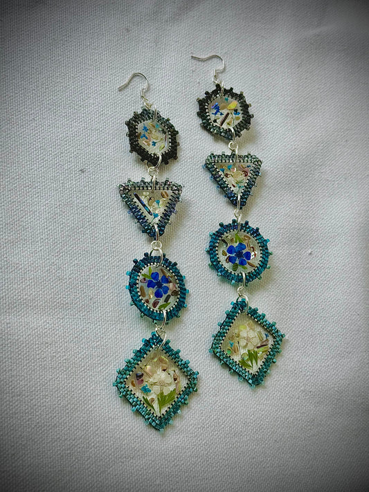 Ombré blue to Turquoise PowWow Bling Lightweight earrings