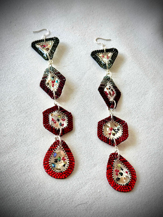 A A Ombré Black to Red PowWow Bling Lightweight earrings