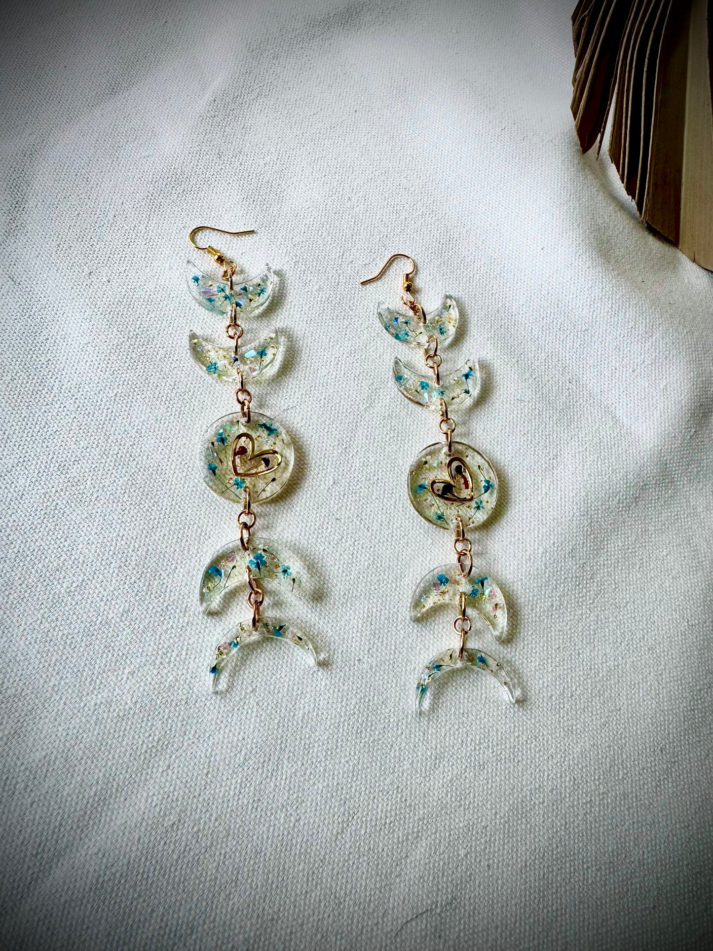 A Mushroom Moon Phase (Blue and Gold) Earrings