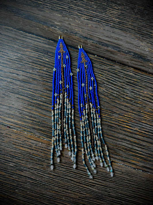 A Cobalt and Copper Arrow Earrings (Medium length)