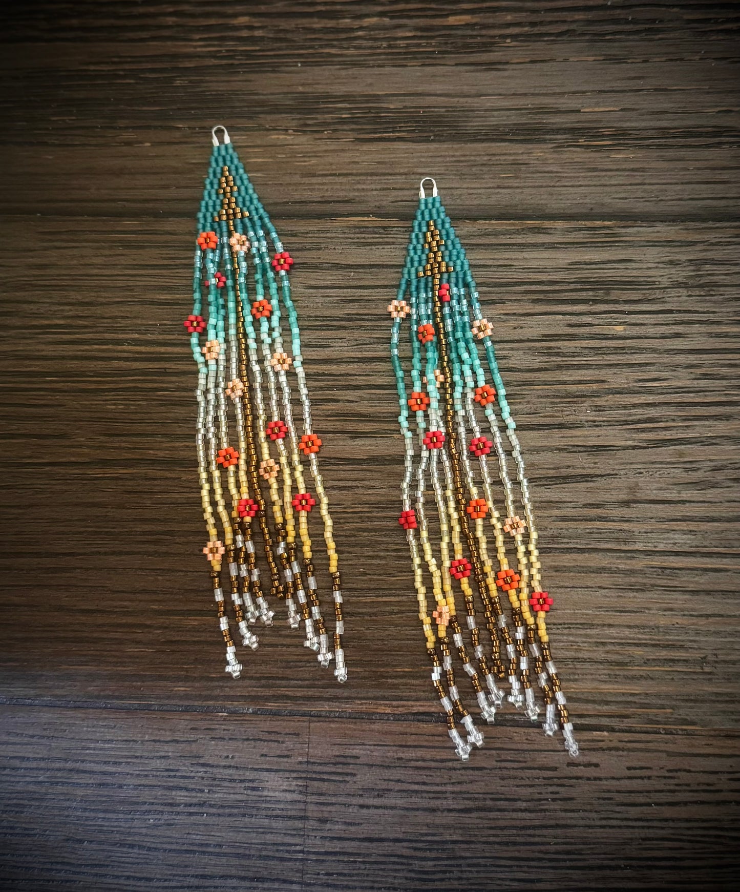 AA Turquoise to Yellow ombré Copper Arrow Earrings