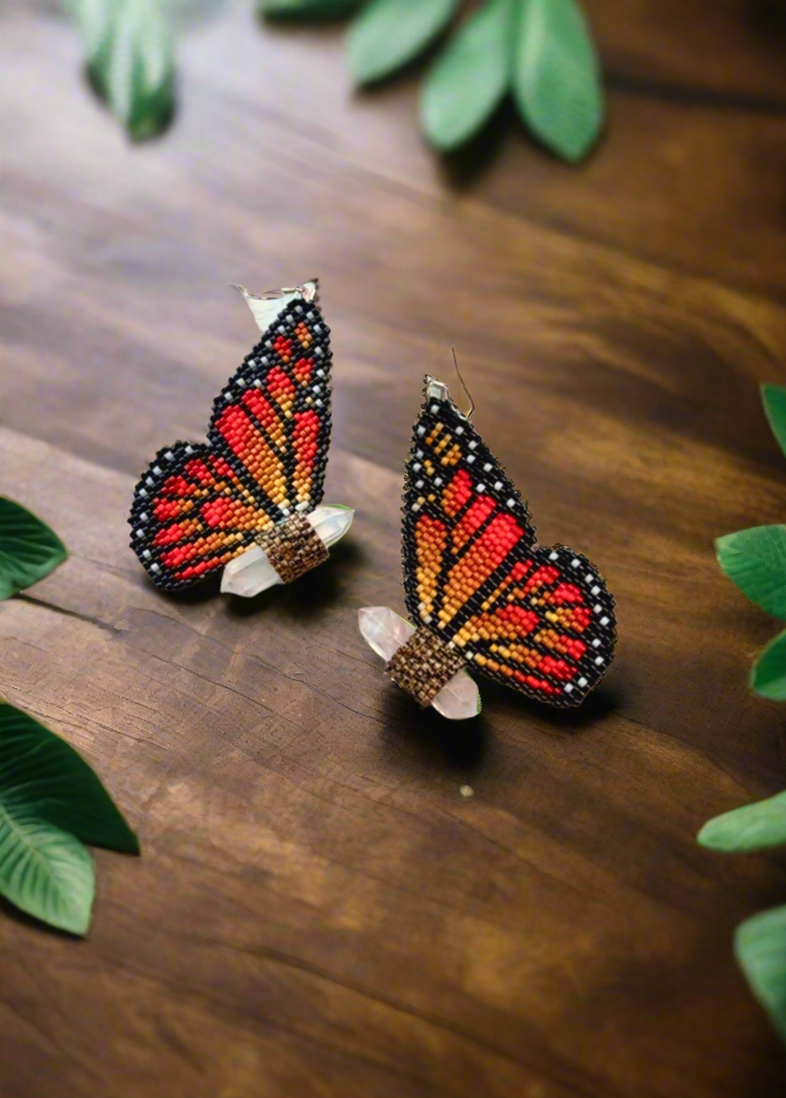 A Monarch Butterfly Quartz Crystal Earrings (large)