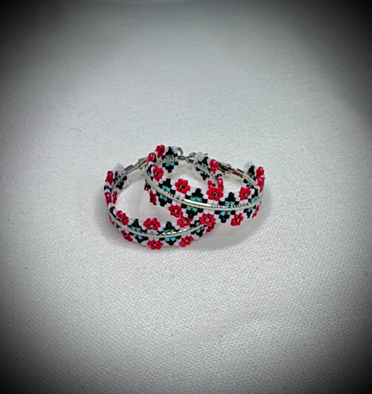 A Spring Red Flower Rez Girl Hoops (Medium 1 1/2”)