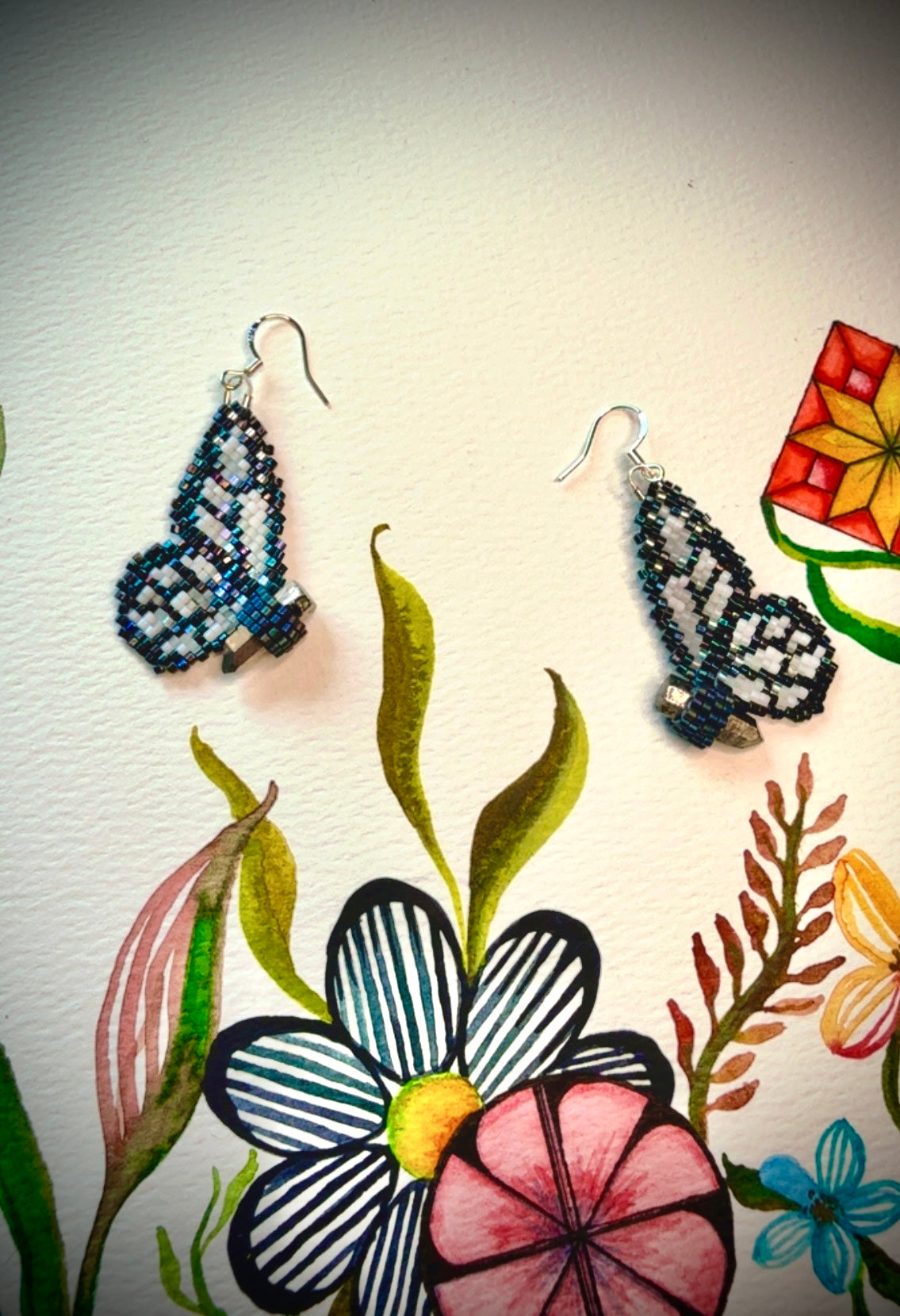 A Pyrite Crystal Darkest Blue Butterfly Earrings (Medium Size)