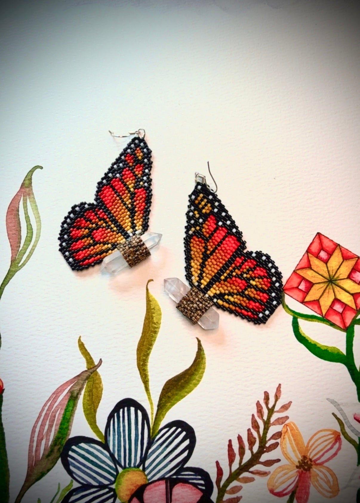 A Monarch Butterfly Quartz Crystal Earrings (large)