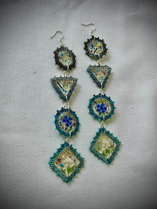 A A Ombré blue to Turquoise  PowWow Bling Lightweight earrings