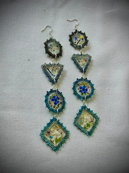 A Ombré blue to Turquoise  PowWow Bling Lightweight earrings