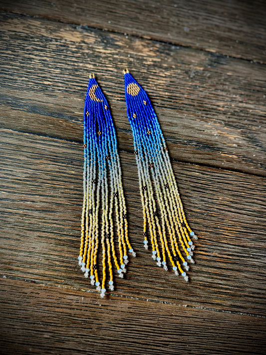 AA Sun and Moon Cobalt to Yellow Ombré Earrings