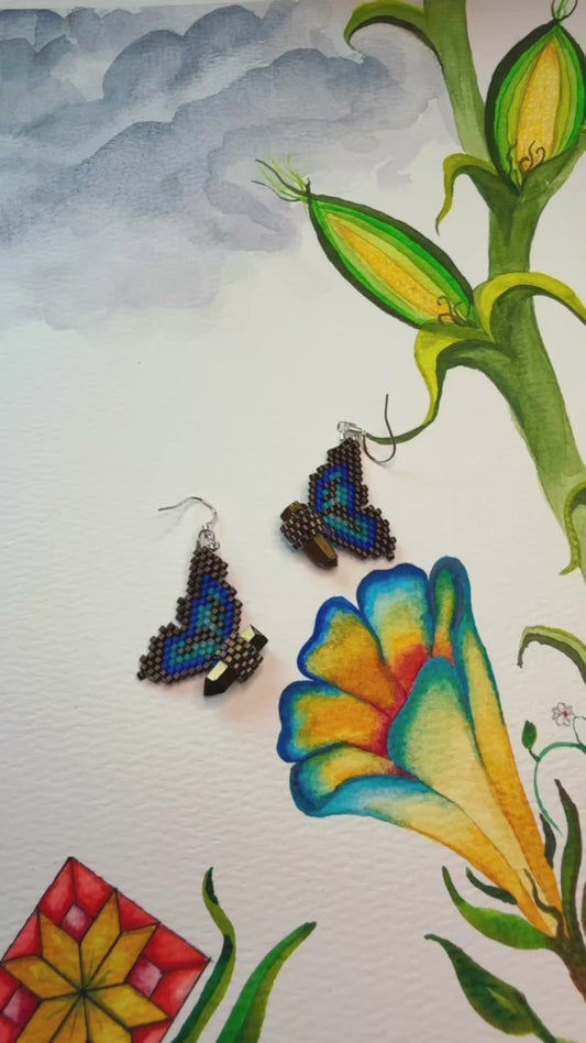 A Blue and Golden Pyrite Butterfly Earrings (Small)