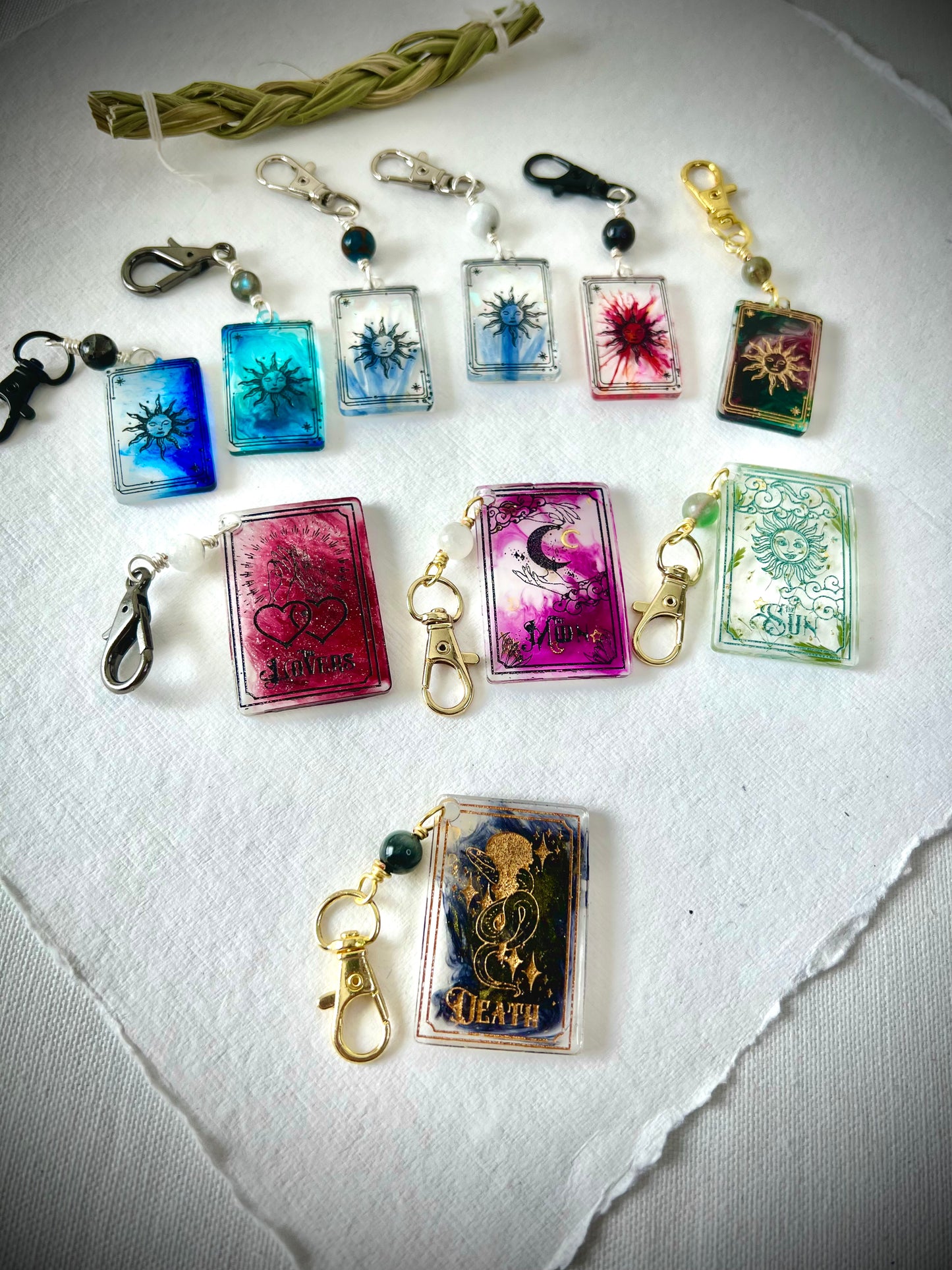 Mountain Collect: Tarot Keychains; Lovers Moonstone Card