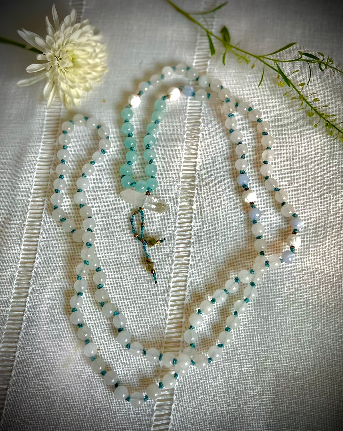 Mala with intention beads - Sage and Sweetgrass