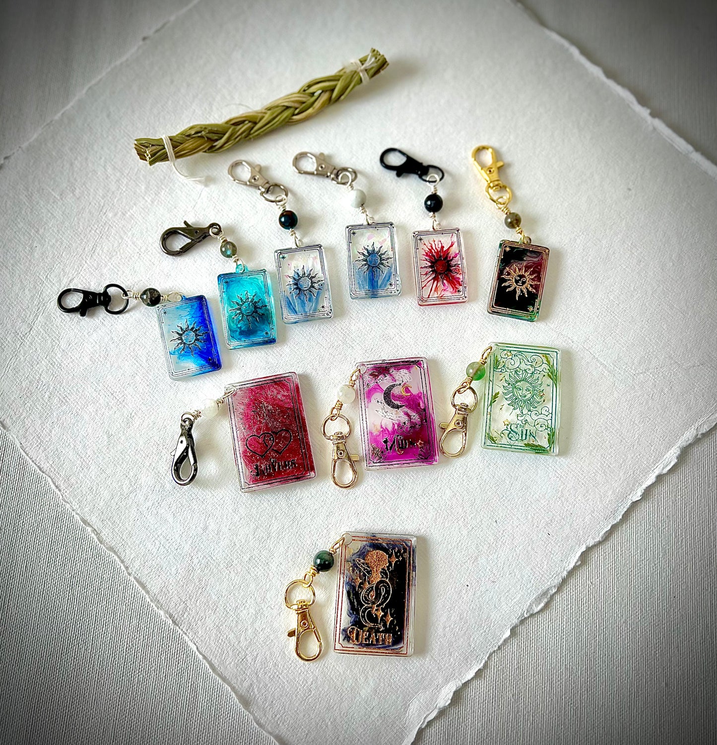 Mountain Collect: Tarot Keychains; Lovers Moonstone Card